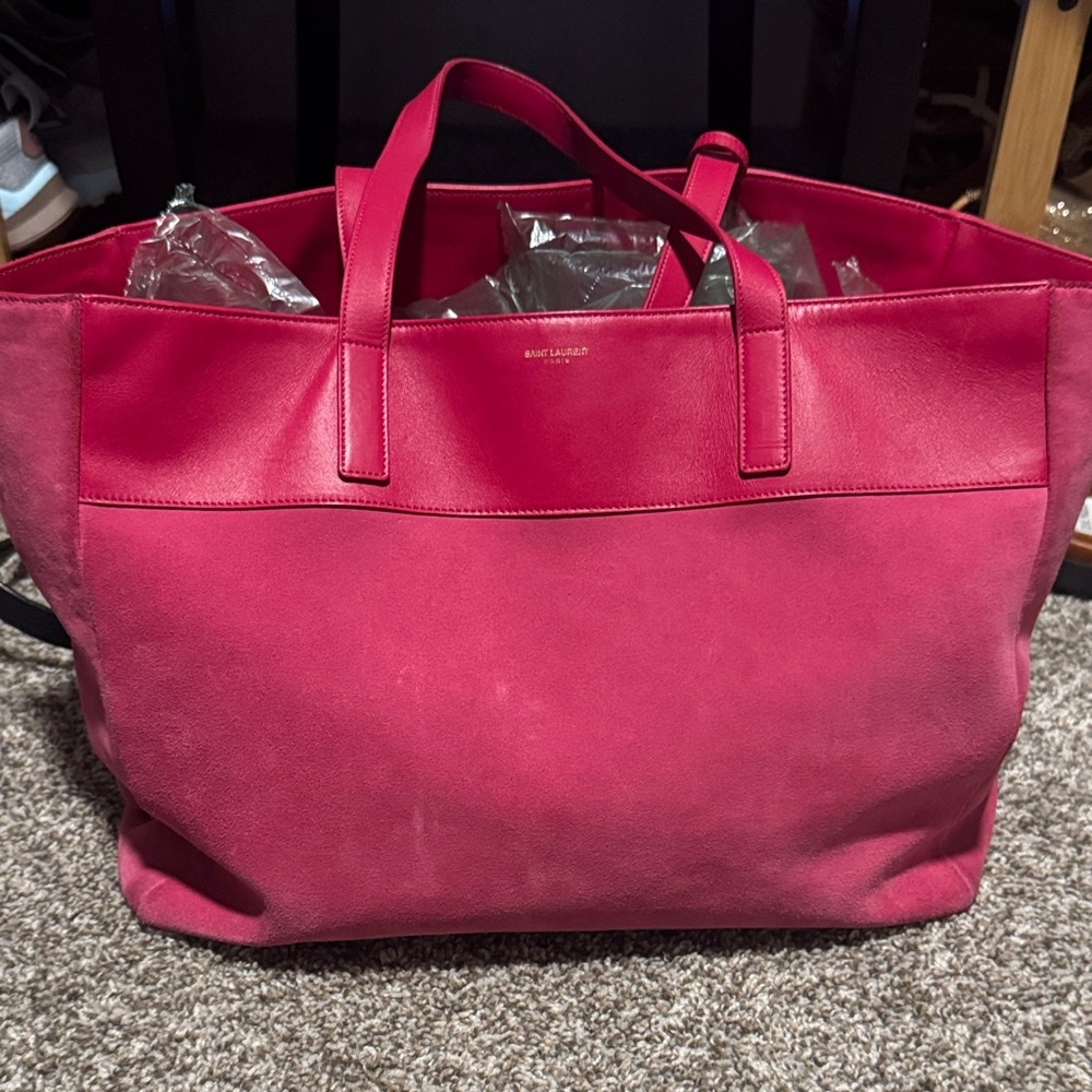 Saint Laurent Bold Fuchsia suede/ leather Tote Bag
